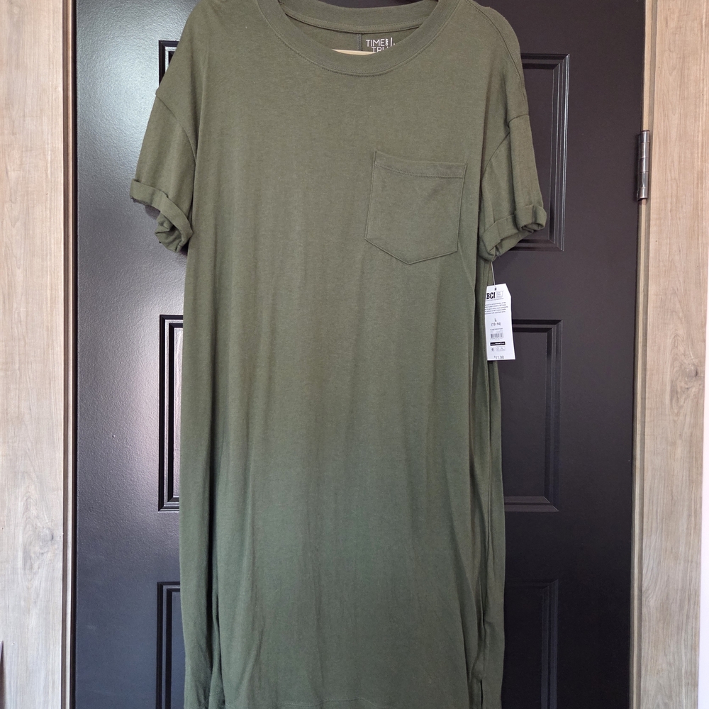 Olive Green T-Shirt Dress with Pocket